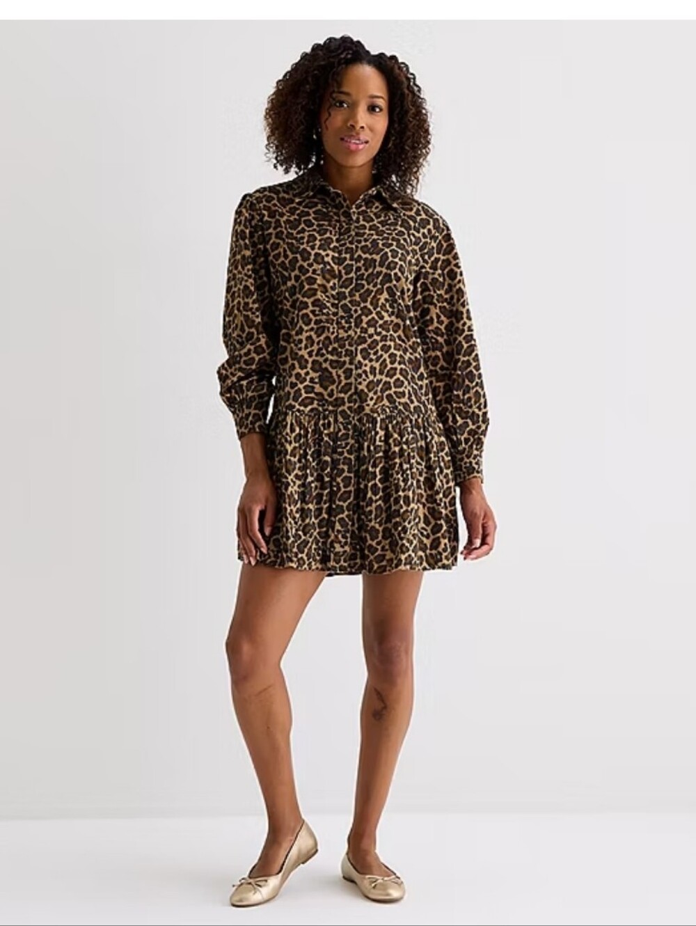 St Johns Bay Womens Petite Long Sleeve Animal Print Shirt Dress XL